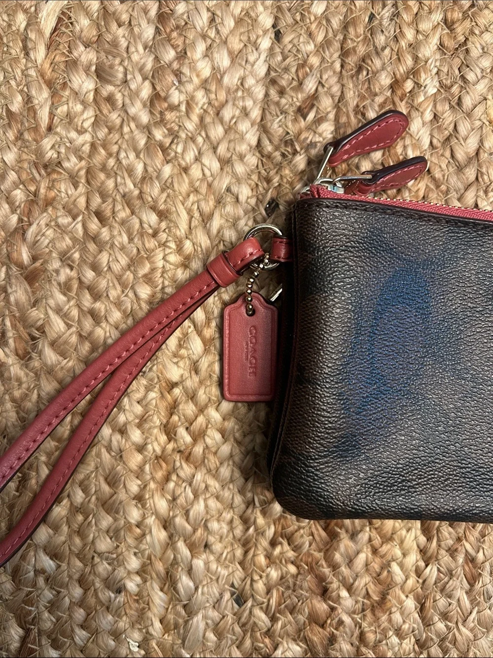 Coach Brown Wristlet with Pink Trim